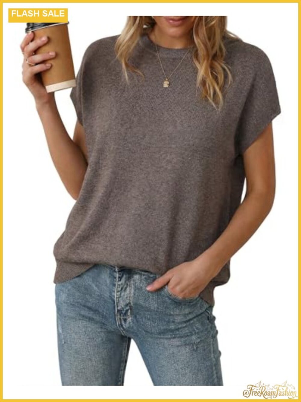 Wool Blend Oversized Summer Sweater Batwing Short Sleeve Crew Neck Pullover